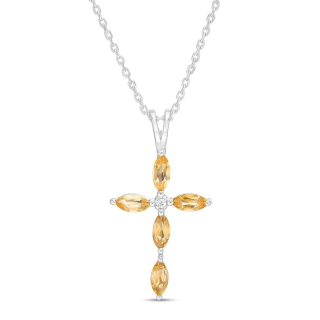 Marquise Citrine and Diamond Accent Cross Pendant in 10K White Gold|Peoples Jewellers