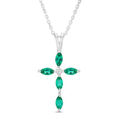 Marquise Lab-Created Emerald and Diamond Accent Cross Pendant in 10K White Gold|Peoples Jewellers