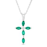 Marquise Lab-Created Emerald and Diamond Accent Cross Pendant in 10K White Gold|Peoples Jewellers