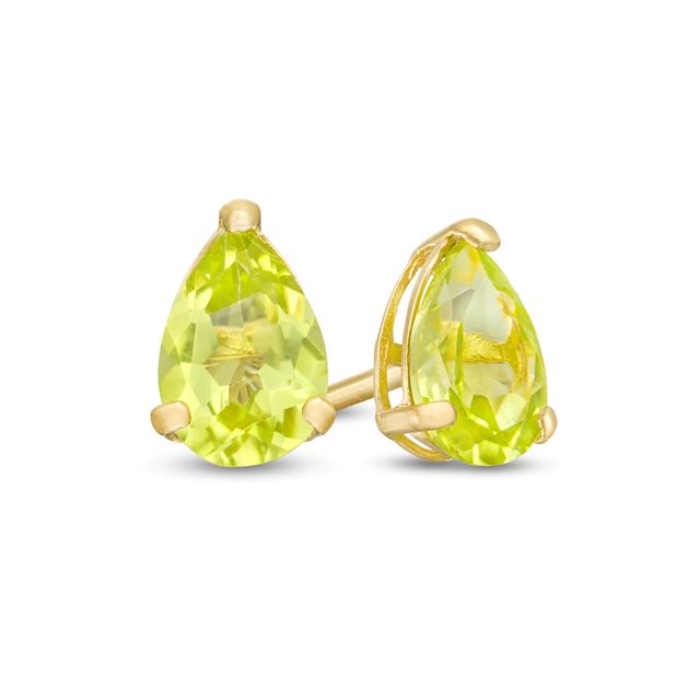 Pear-Shaped Peridot Solitaire Stud Earrings in 14K Gold|Peoples Jewellers