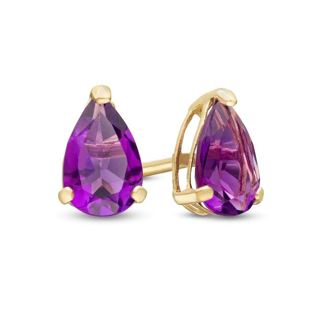 Pear-Shaped Amethyst Solitaire Stud Earrings in 14K Gold|Peoples Jewellers