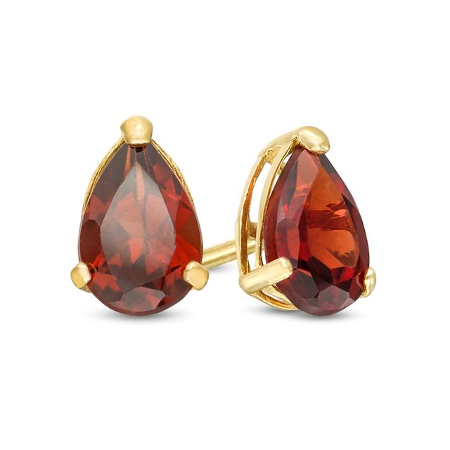 Pear-Shaped Garnet Solitaire Stud Earrings in 14K Gold|Peoples Jewellers