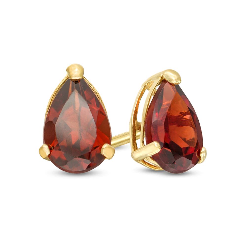 Pear-Shaped Garnet Solitaire Stud Earrings in 14K Gold|Peoples Jewellers