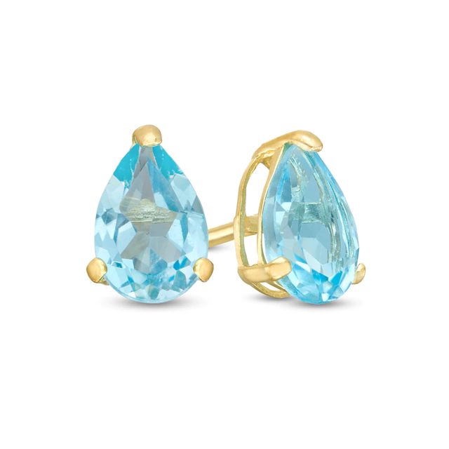 Pear-Shaped Swiss Blue Topaz Solitaire Stud Earrings in 14K Gold|Peoples Jewellers