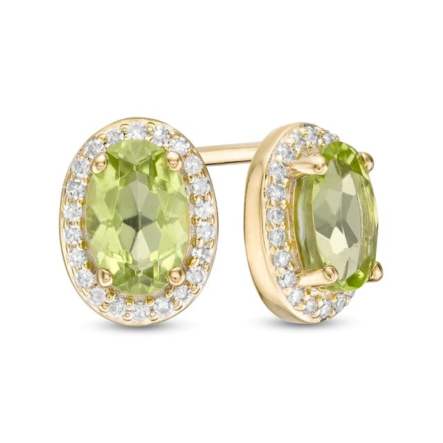 Oval Peridot and 0.088 CT. T.W. Diamond Frame Stud Earrings in 10K Gold|Peoples Jewellers