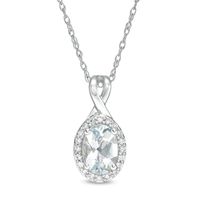 Oval Aquamarine and 0.08 CT. T.W. Diamond Frame Twisted Split Bail Pendant in 10K White Gold|Peoples Jewellers