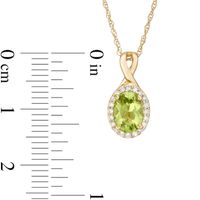 Oval Peridot and 0.08 CT. T.W. Diamond Frame Twisted Split Bail Pendant in 10K Gold|Peoples Jewellers