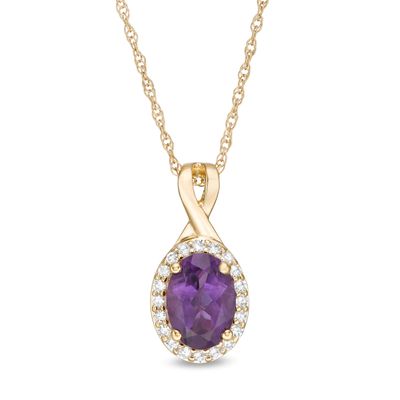 Oval Amethyst and 0.08 CT. T.W. Diamond Frame Twisted Split Bail Pendant in 10K Gold|Peoples Jewellers