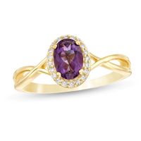 Oval Amethyst and 0.08 CT. T.W. Diamond Frame Twist Shank Ring in 10K Gold|Peoples Jewellers