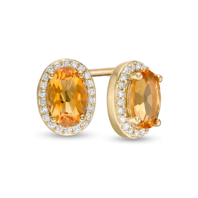 Oval Citrine and 0.088 CT. T.W. Diamond Frame Stud Earrings in 10K Gold|Peoples Jewellers