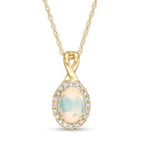 Oval Opal and 0.08 CT. T.W. Diamond Frame Twisted Split Bail Pendant in 10K Gold|Peoples Jewellers