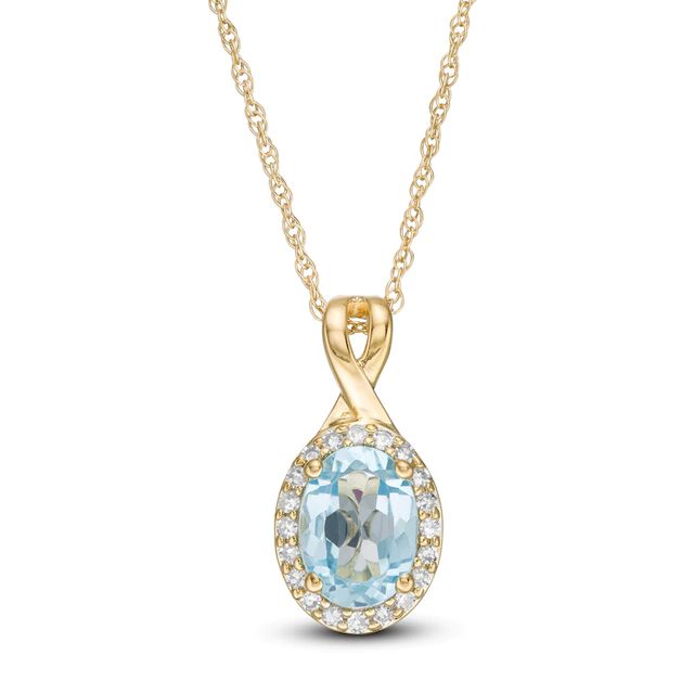 Oval Swiss Blue Topaz and 0.08 CT. T.W. Diamond Frame Twisted Split Bail Pendant in 10K Gold