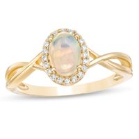 Oval Opal and 0.08 CT. T.W. Diamond Frame Twist Shank Ring in 10K Gold|Peoples Jewellers