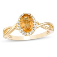 Oval Citrine and 0.08 CT. T.W. Diamond Frame Twist Shank Ring in 10K Gold|Peoples Jewellers
