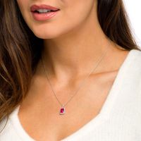 Emerald-Cut Lab-Created Ruby and White Sapphire Octagonal Frame Drop Pendant in Sterling Silver|Peoples Jewellers