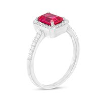 Emerald-Cut Lab-Created Ruby and White Sapphire Octagonal Frame Ring in Sterling Silver|Peoples Jewellers