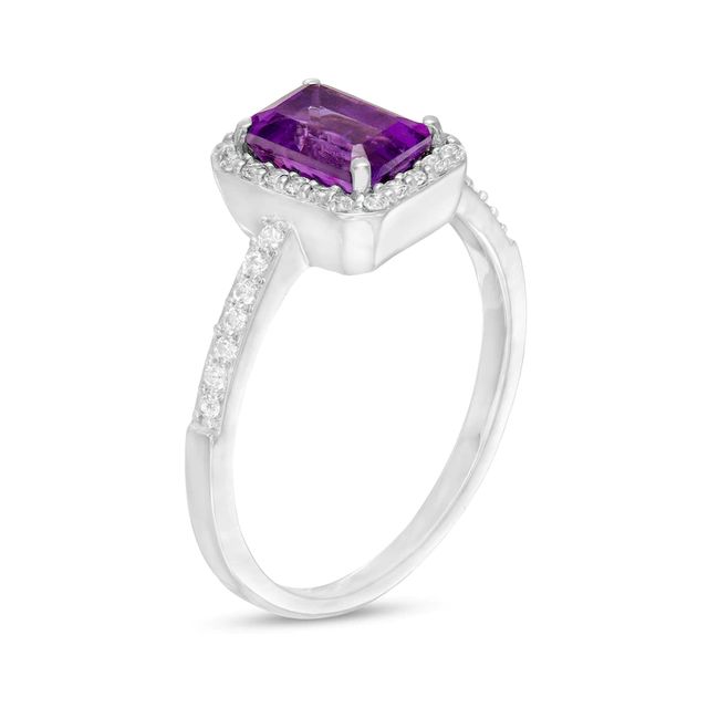 Emerald-Cut Lab-Created Amethyst and White Sapphire Octagonal Frame Ring in Sterling Silver|Peoples Jewellers