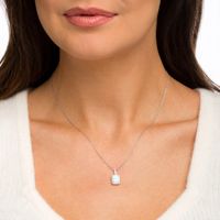 Emerald-Cut Lab-Created Opal and White Sapphire Octagonal Frame Drop Pendant in Sterling Silver|Peoples Jewellers