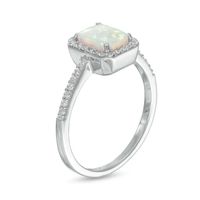 Emerald-Cut Lab-Created Opal and White Sapphire Octagonal Frame Ring in Sterling Silver|Peoples Jewellers