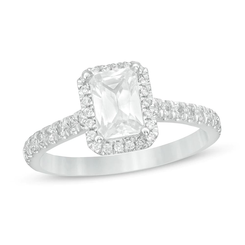 1.33 CT. T.W. Certified Emerald-Cut Lab-Created Diamond Frame Engagement Ring in 14K White Gold (F/SI2)|Peoples Jewellers