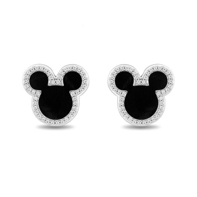 Disney Treasures Mickey Mouse 10.0mm Onyx and 0.145 CT. T.W. Diamond Outline Stud Earrings in Sterling Silver|Peoples Jewellers