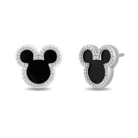 Disney Treasures Mickey Mouse 10.0mm Onyx and 0.145 CT. T.W. Diamond Outline Stud Earrings in Sterling Silver|Peoples Jewellers