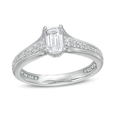 Peoples Private Collection 0.75 CT. T.W. Certified Emerald-Cut Diamond Engagement Ring in 14K White Gold (F/SI2)|Peoples Jewellers