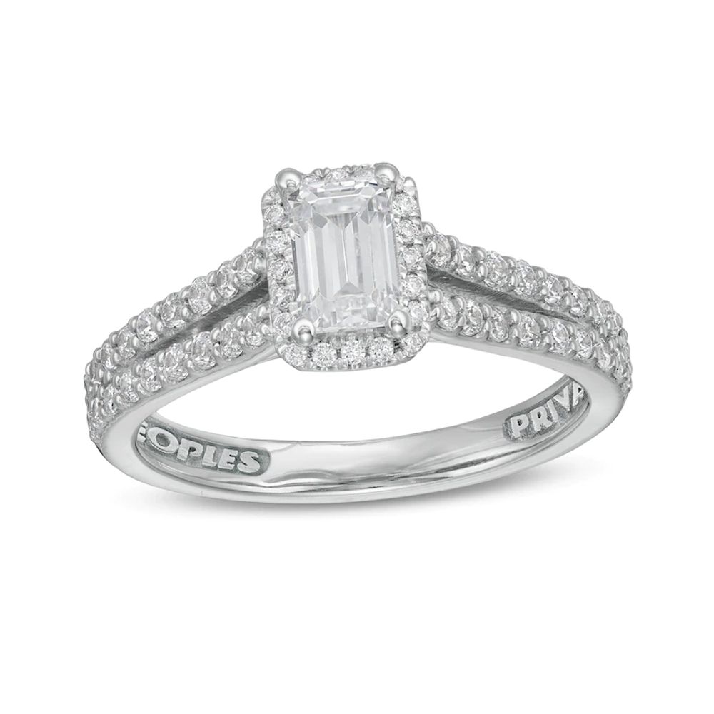 Peoples Private Collection 1.00 CT. T.W. Certified Emerald-Cut Diamond Frame Engagement Ring in 14K White Gold (F/SI2)|Peoples Jewellers