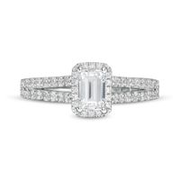 Peoples Private Collection 1.00 CT. T.W. Certified Emerald-Cut Diamond Frame Engagement Ring in 14K White Gold (F/SI2)|Peoples Jewellers