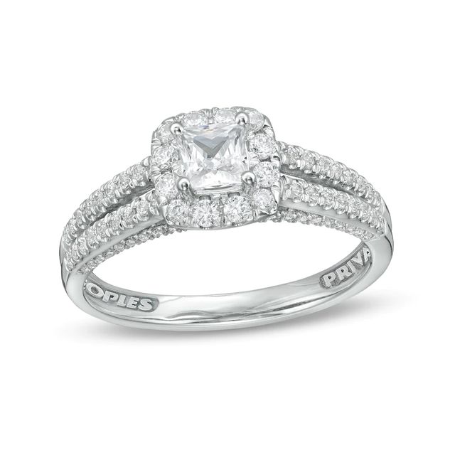 Peoples Private Collection 1.00 CT. T.W. Certified Princess-Cut Diamond Frame Engagement Ring in 14K White Gold (F/I1)|Peoples Jewellers