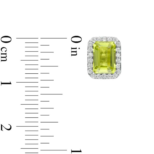 Emerald-Cut Simulated Peridot and Lab-Created White Sapphire Octagonal Frame Stud Earrings in Sterling Silver|Peoples Jewellers