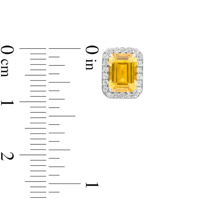 Emerald-Cut Lab-Created Citrine and White Sapphire Octagonal Frame Stud Earrings in Sterling Silver|Peoples Jewellers