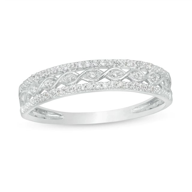 0.09 CT. T.W. Diamond Twist Triple Row Anniversary Band in 10K White Gold|Peoples Jewellers