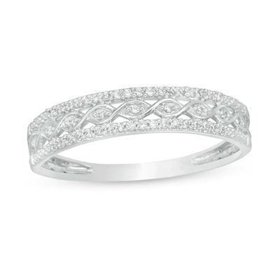 0.09 CT. T.W. Diamond Twist Triple Row Anniversary Band in 10K White Gold|Peoples Jewellers