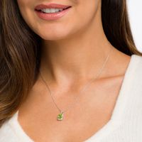 Emerald-Cut Simulated Peridot and Lab-Created White Sapphire Octagonal Frame Drop Pendant in Sterling Silver|Peoples Jewellers