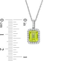 Emerald-Cut Simulated Peridot and Lab-Created White Sapphire Octagonal Frame Drop Pendant in Sterling Silver|Peoples Jewellers