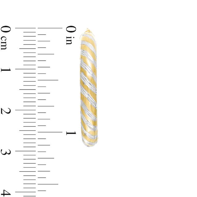 30.0mm Diamond-Cut Slant Striped Tube Hoop Earrings in 10K Gold