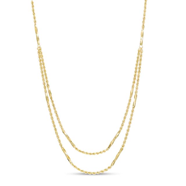 Diamond-Cut Tube Station and Rope Chain Double Strand Necklace in 10K Gold|Peoples Jewellers