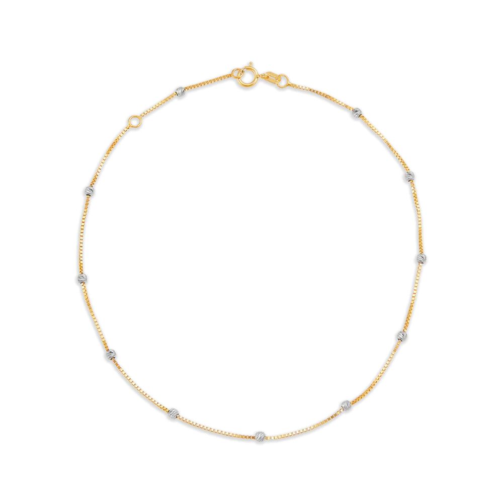 Diamond-Cut Bead Station Anklet in 10K Two-Tone Gold - 10"|Peoples Jewellers