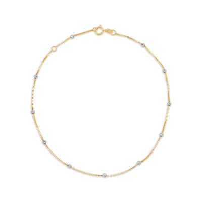 Diamond-Cut Bead Station Anklet in 10K Two-Tone Gold - 10"|Peoples Jewellers