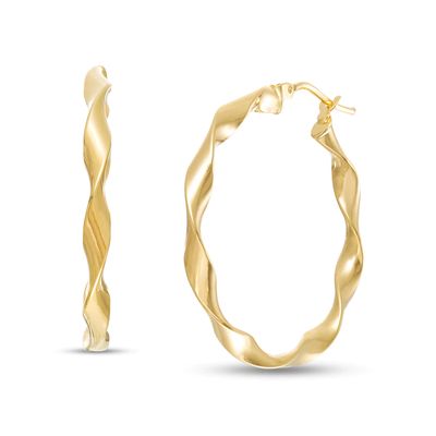 25.0mm Cascading Twist Tube Hoop Earrings in 14K Gold|Peoples Jewellers