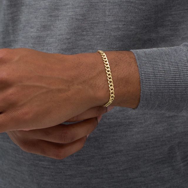 Men's 5.6mm Diamond-Cut Cuban Curb Chain Bracelet in Hollow 14K Gold - 8.5"|Peoples Jewellers