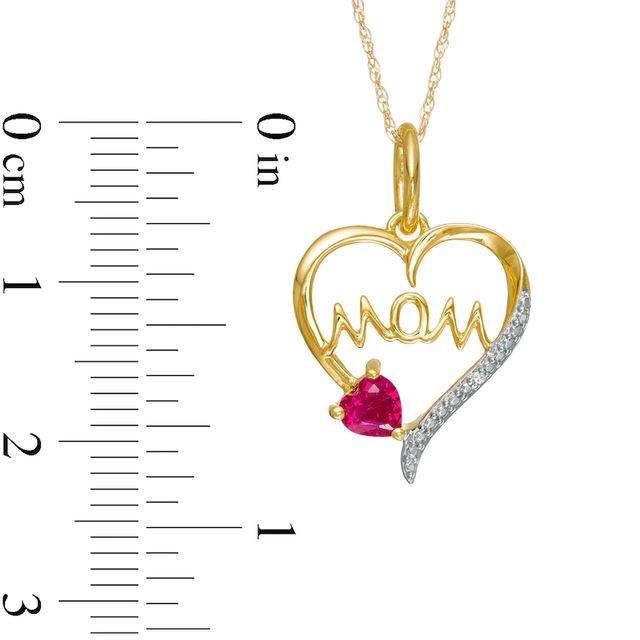 4.0mm Heart-Shaped Lab-Created Ruby and Diamond Accent "MOM" Heart Pendant in 10K Gold|Peoples Jewellers