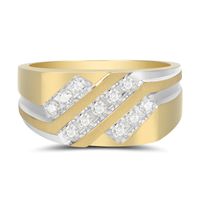 Men's 0.50 CT. T.W. Diamond Triple Row Slant Grooved Shank Ring in 10K Two-Tone Gold|Peoples Jewellers