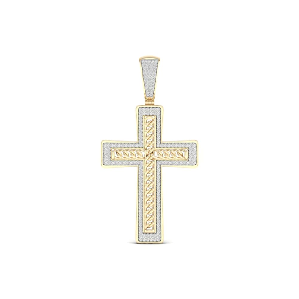 Men's 0.50 CT. T.W. Diamond Frame Chain Link Layered Cross Necklace Charm in 10K Gold|Peoples Jewellers