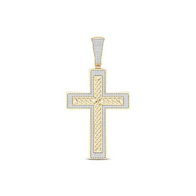 Men's 0.50 CT. T.W. Diamond Frame Chain Link Layered Cross Necklace Charm in 10K Gold|Peoples Jewellers