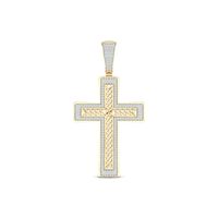 Men's 0.50 CT. T.W. Diamond Frame Chain Link Layered Cross Necklace Charm in 10K Gold|Peoples Jewellers