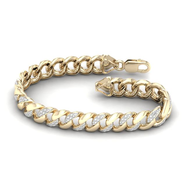 Men's 0.50 CT. T.W. Diamond Cuban Curb Chain Bracelet in 10K Gold - 8.5"|Peoples Jewellers