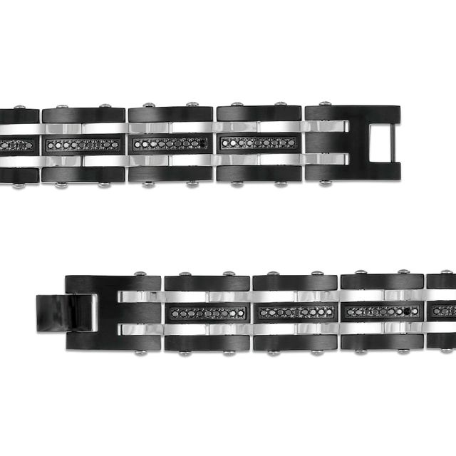 Men's 0.99 CT. T.W. Black Enhanced Diamond Triple Row Link Bracelet in Stainless Steel and Black IP - 8.5"|Peoples Jewellers