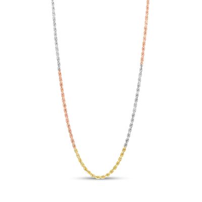2.65mm Alternating Evergreen Rope Chain Necklace in Hollow 10K Tri-Tone Gold - 20"|Peoples Jewellers